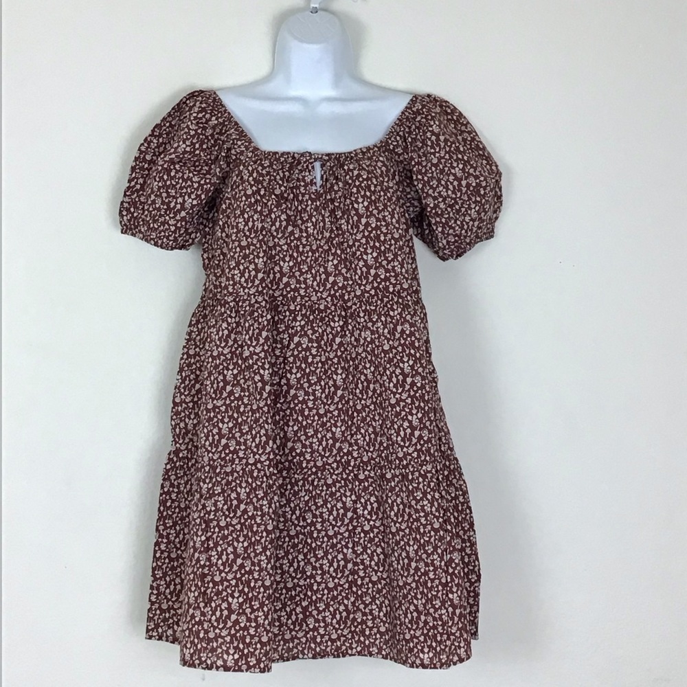 NWT LACAUSA Babydoll Mini Dress Puff Sleeve Mushroom Print Size M - Picture 4 of 11